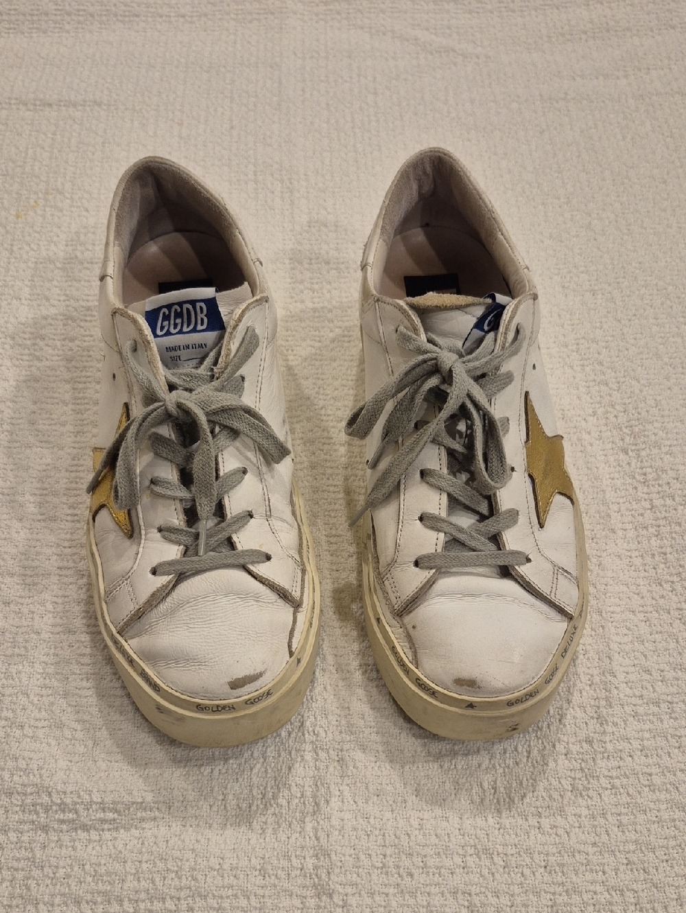 GOLDEN GOOSE White & Gold Hi-Star Sneakers Size 8.5 (39) AS IS - Picture 3 of 16